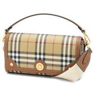 Burberry Note Check Clutch Bag Beige Briar Brown Multi SM